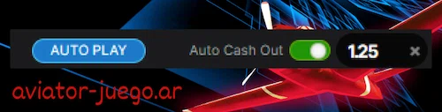 Panel de control del juego Aviator destacando la opción de juego automático con activación de Auto Cash Out en 1.25x